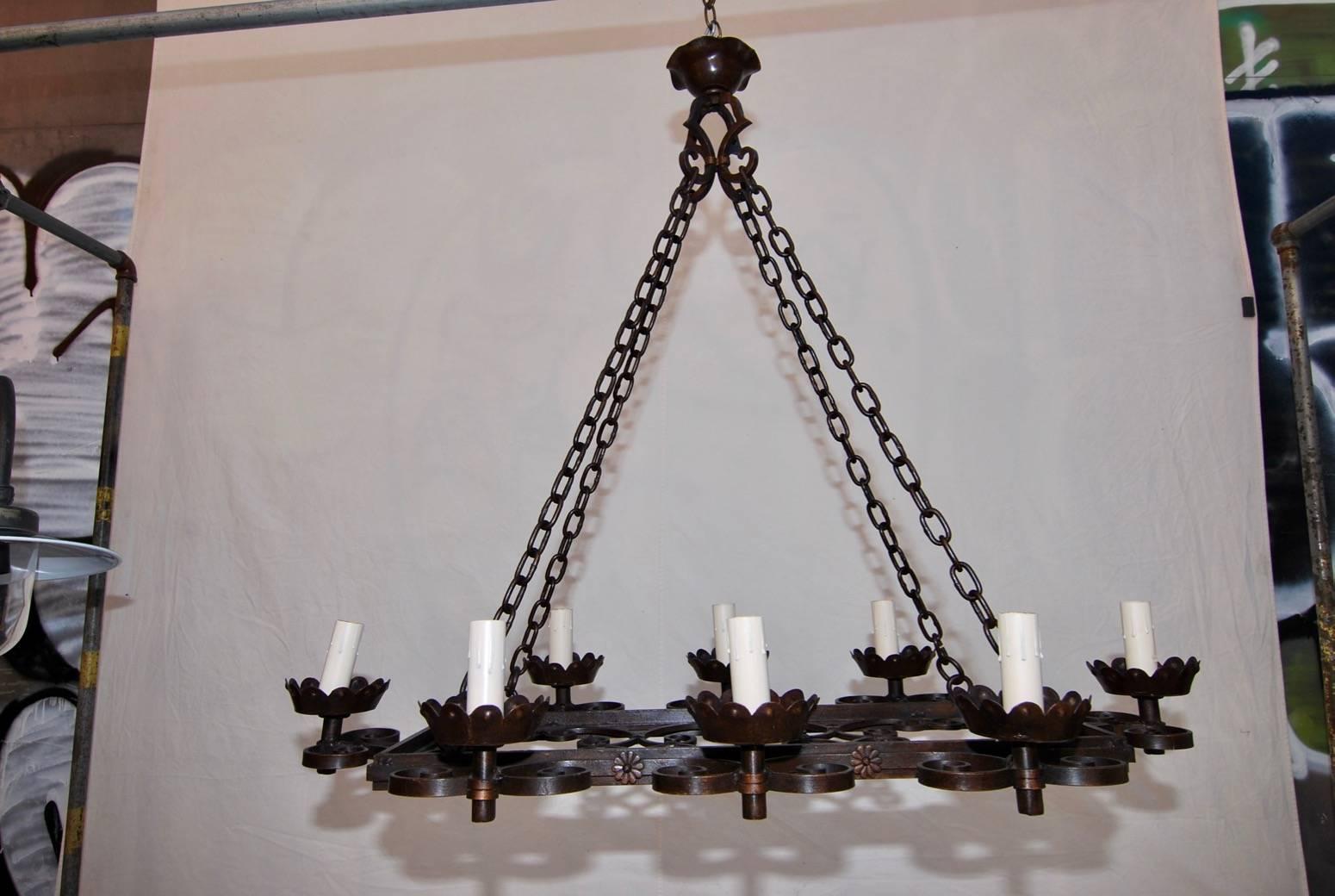 Hand-Crafted Beautiful Large All Hands Made French, 1940s Wrought Iron Chandelier