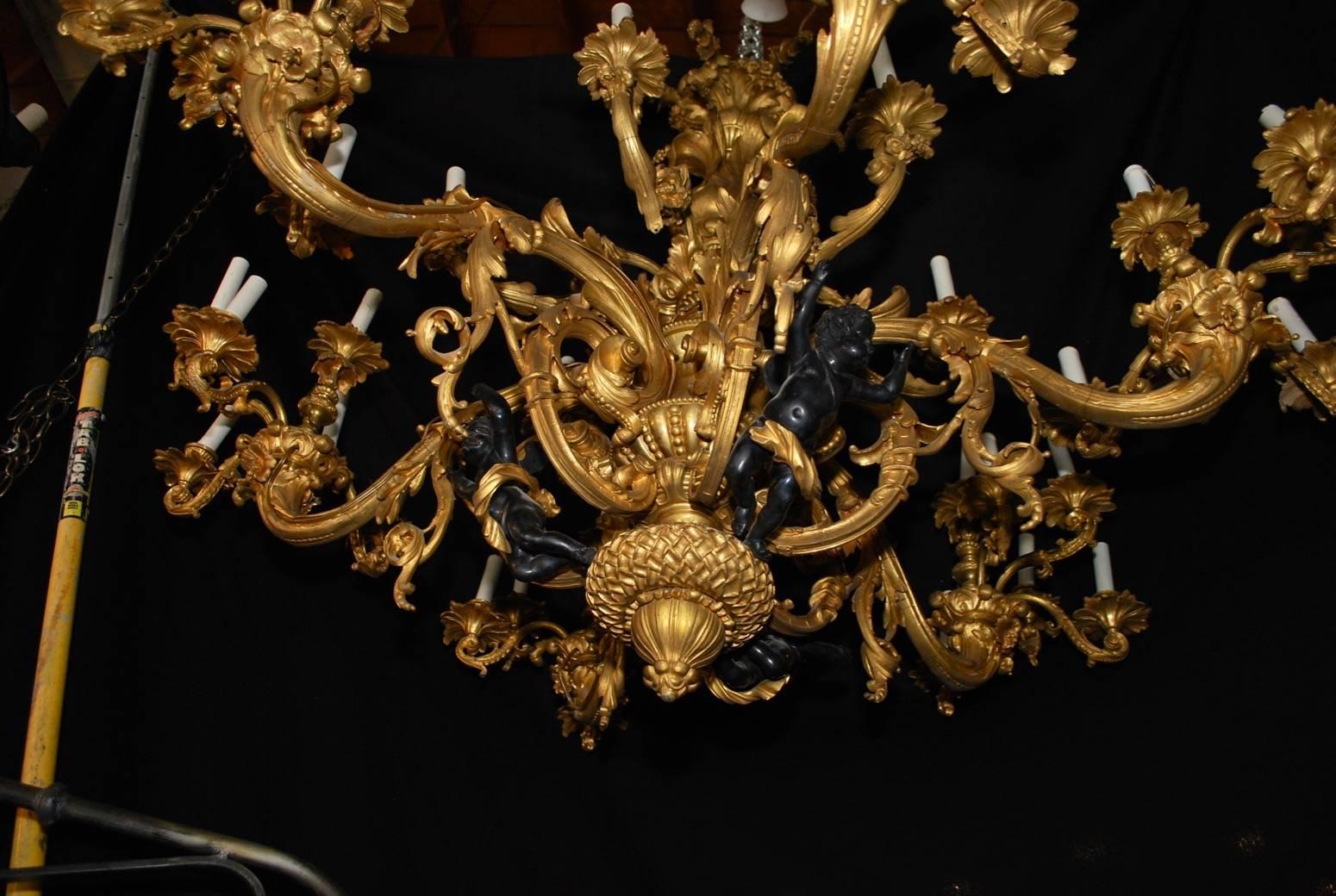 Late 20th Century Incredible French Palatial Solid Bronze Chandelier