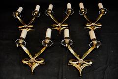 Rare and Beautiful Set of Five French Bronze Sconces by Jules Leleu
