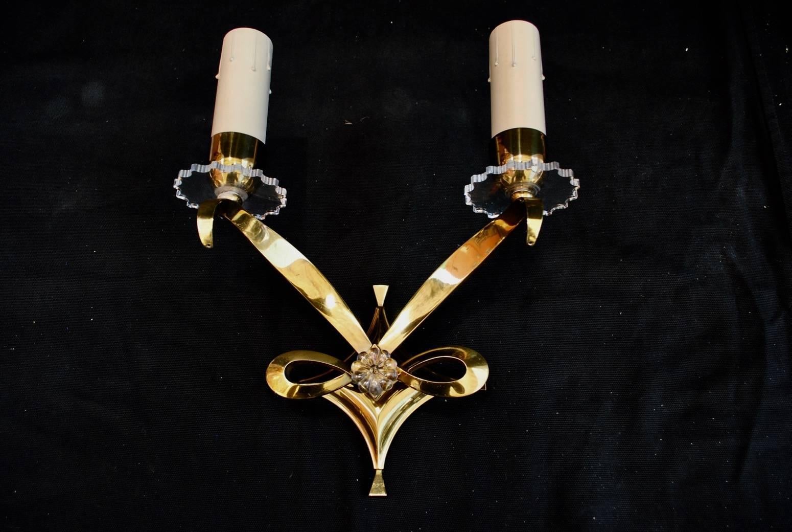 Rare and Beautiful Set of Five French Bronze Sconces by Jules Leleu In Good Condition For Sale In Los Angeles, CA