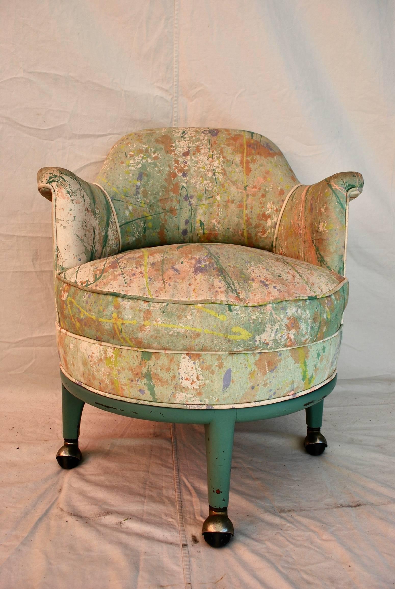 Mid-Century Modern Très rare chaise Monterverdi Young avec tissu Jack Lenor Larsen peint à la main en vente