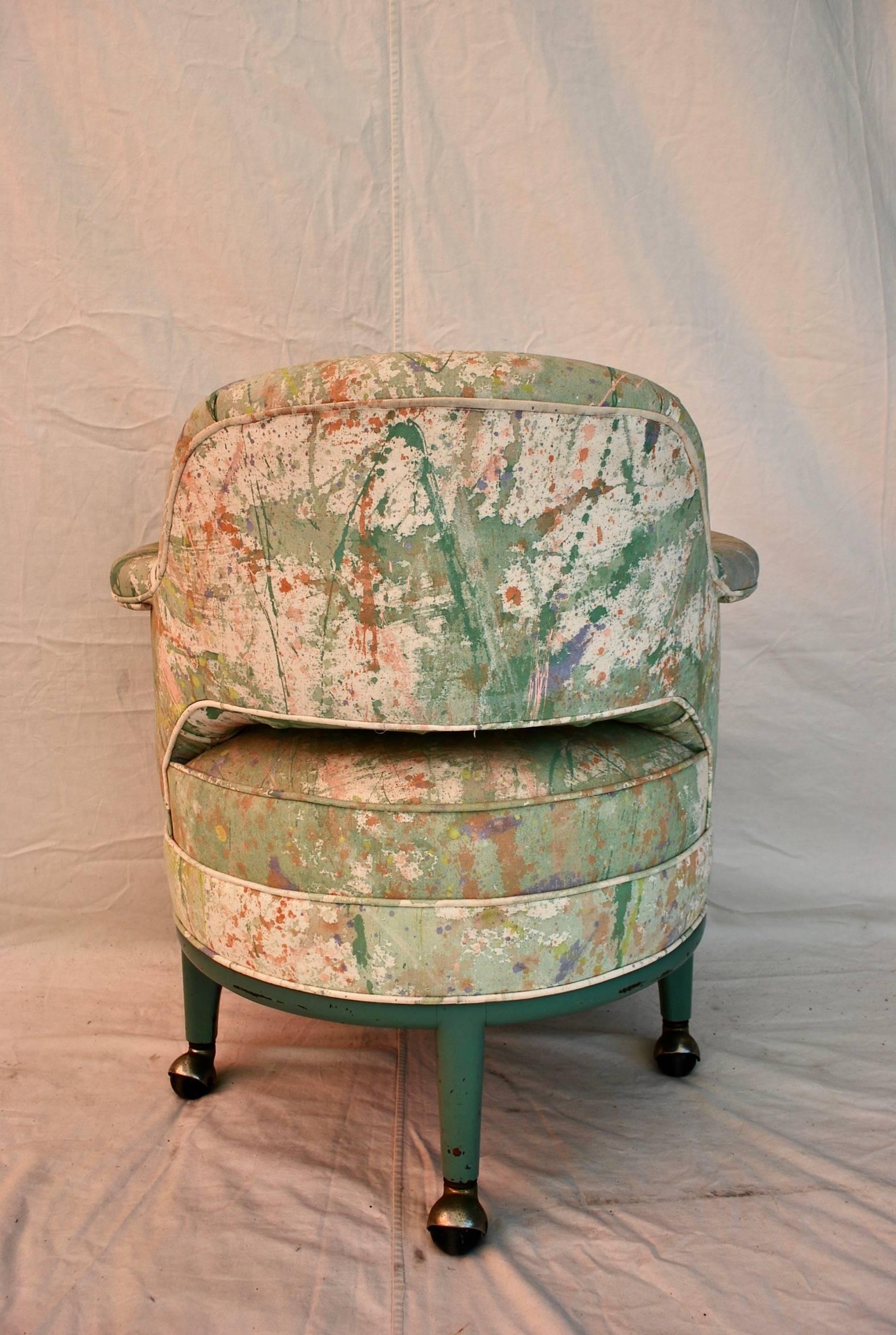 Mid-Century Modern Very Rare Monterverdi Young Chair with Hand-Painted Jack Lenor Larsen Fabric For Sale