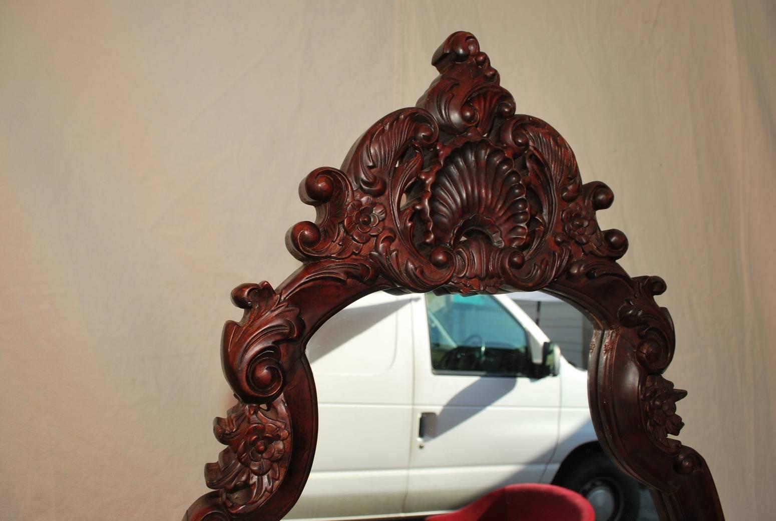 A beautiful cheval mirror, the patina is so much more beautiful in person, they is two repairs 
(see pictures) totally normal considering the age.