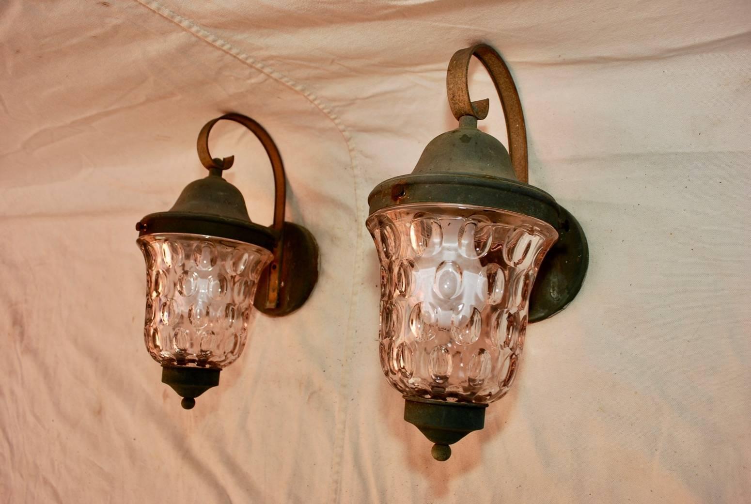American Nice Pair of 1930s Copper/Wrought Iron Outdoor Sconces