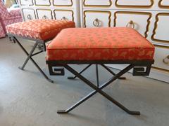 Pair of Jean Michel Frank Style Bronzed Finish Iron Stools