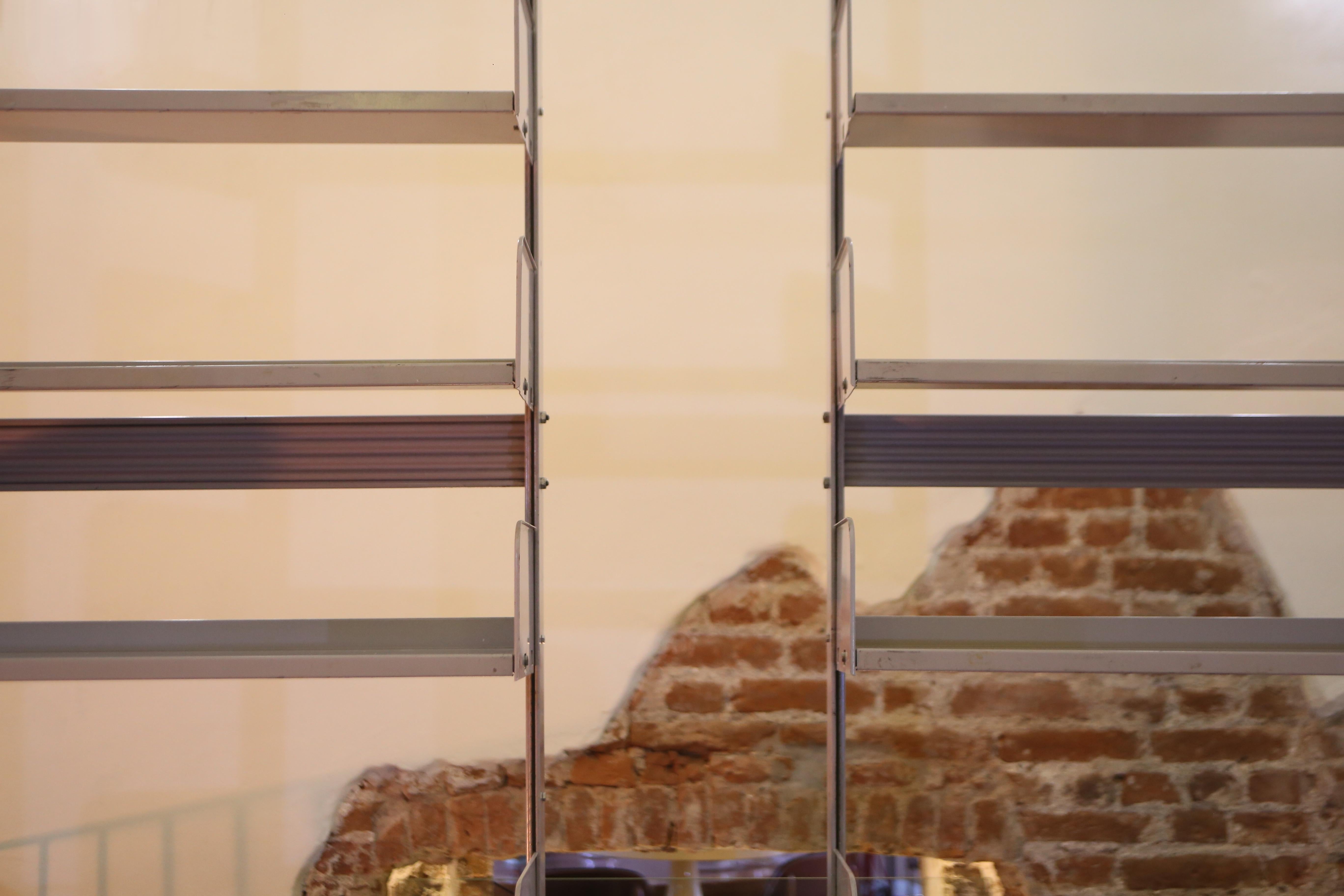 Italian Pair of extra high bookcases in grey metal 