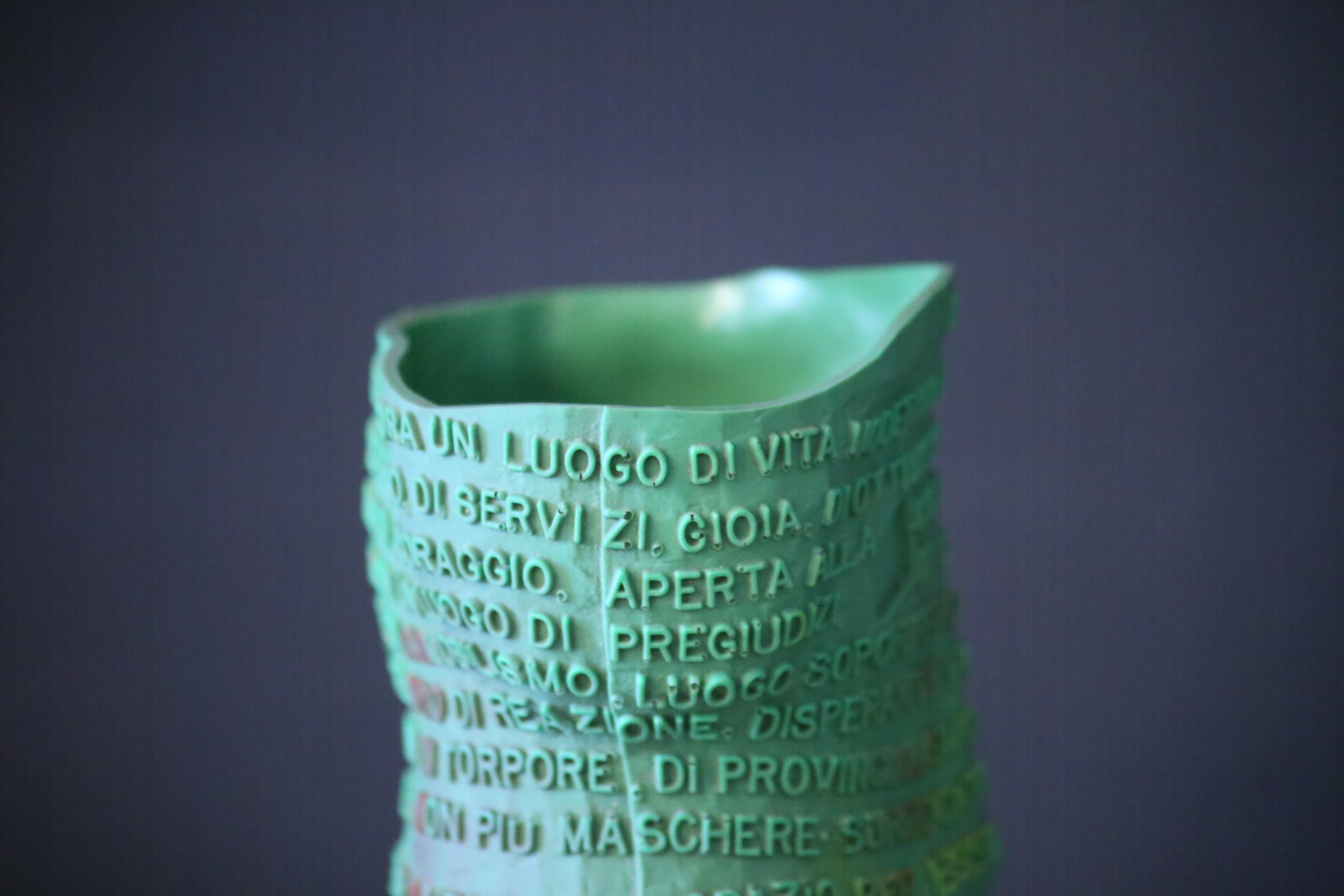 Vase “Goto” designed and created by Gaetano Pesce for the “Temporary” exhibition of Caffè Florian, on the occasion of the Venice Biennale in 1995.

The vase has the shape of the head of the Lion of San Marco and is printed with the text