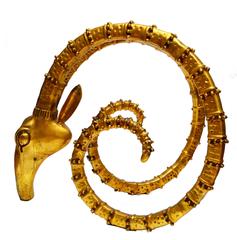 Pair, Alain Chervet Style Solid Bronze Ram's Heads Table Base Hollywood Regency