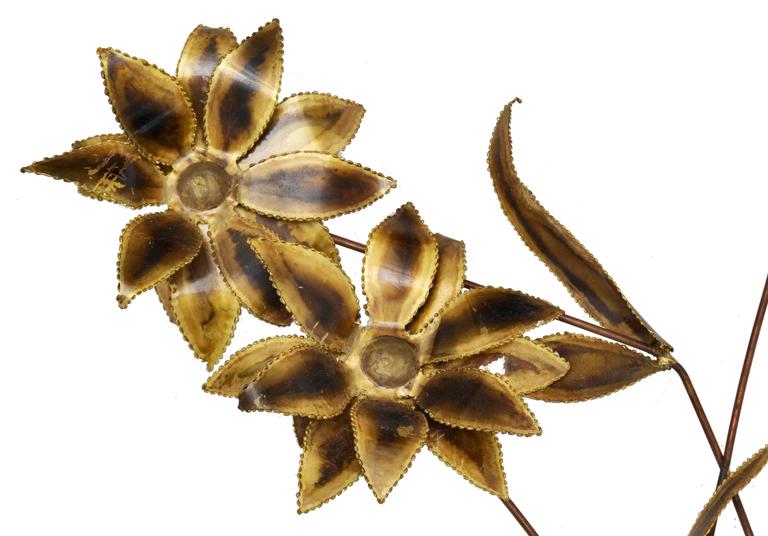 Mid-Century Modern 1972 Signed Curtis Jere Flower Brass and Metal Sculpture For Sale