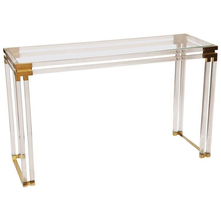 Charles Hollis Jones Style Lucite and Brass Console