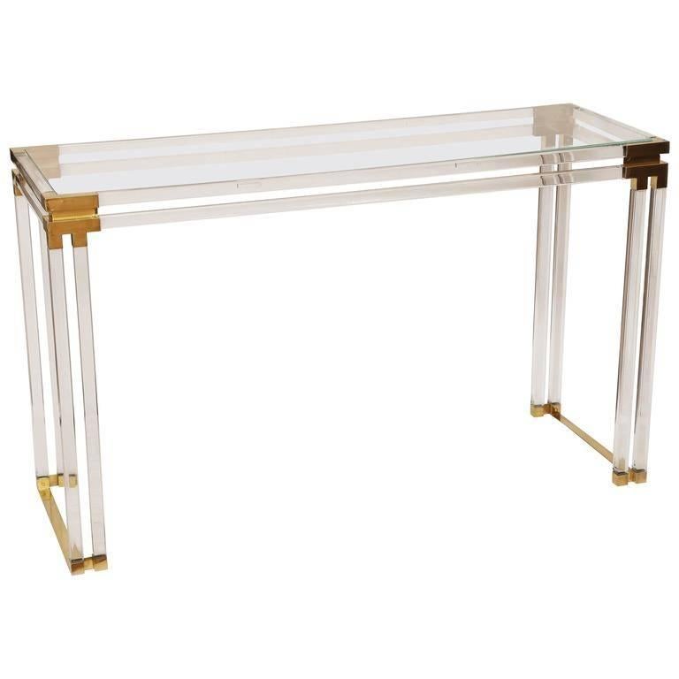 Charles Hollis Jones Style Lucite and Brass Console For Sale at 1stDibs