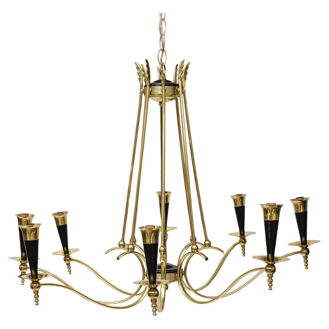 Moderner italienischer Messing-Kronleuchter aus der Mitte des Jahrhunderts mit acht Armen