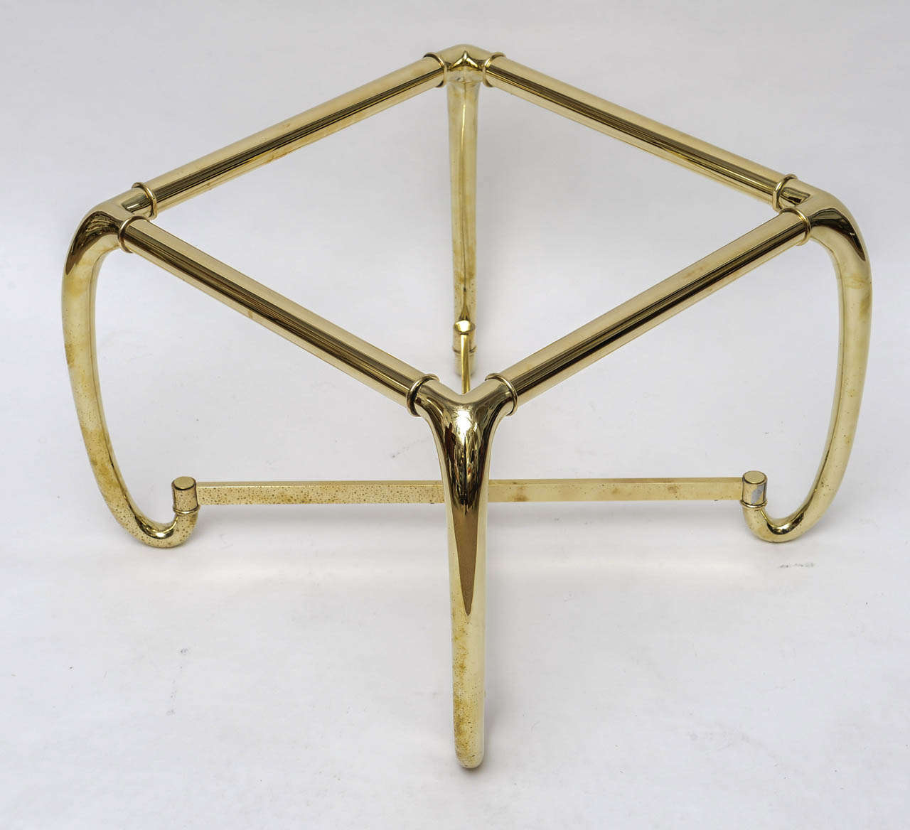 Mid-Century Modern Mastercraft Attributed Heavy Brass Glass Side Table, Italy For Sale