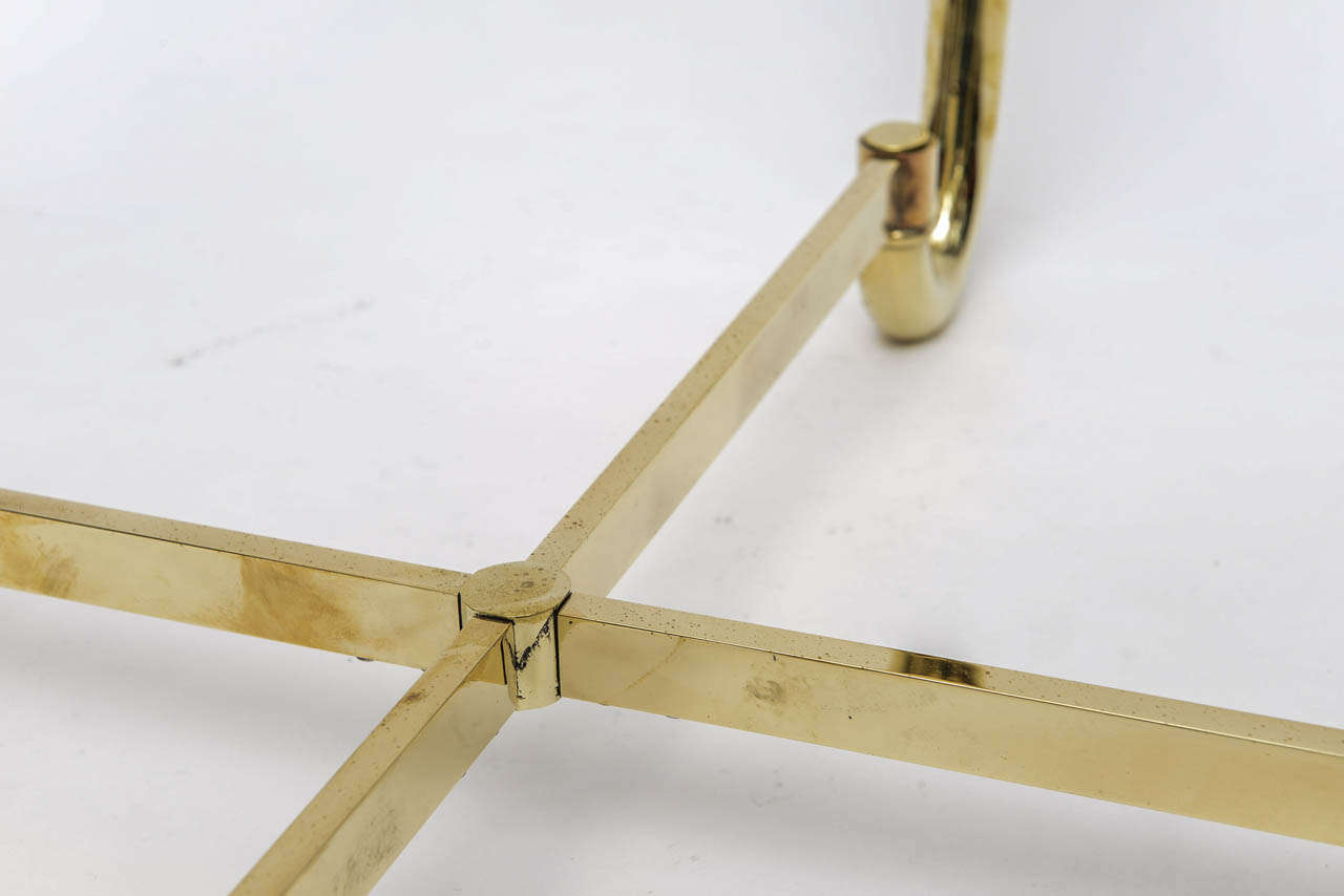 Late 20th Century Mastercraft Attributed Heavy Brass Glass Side Table, Italy For Sale