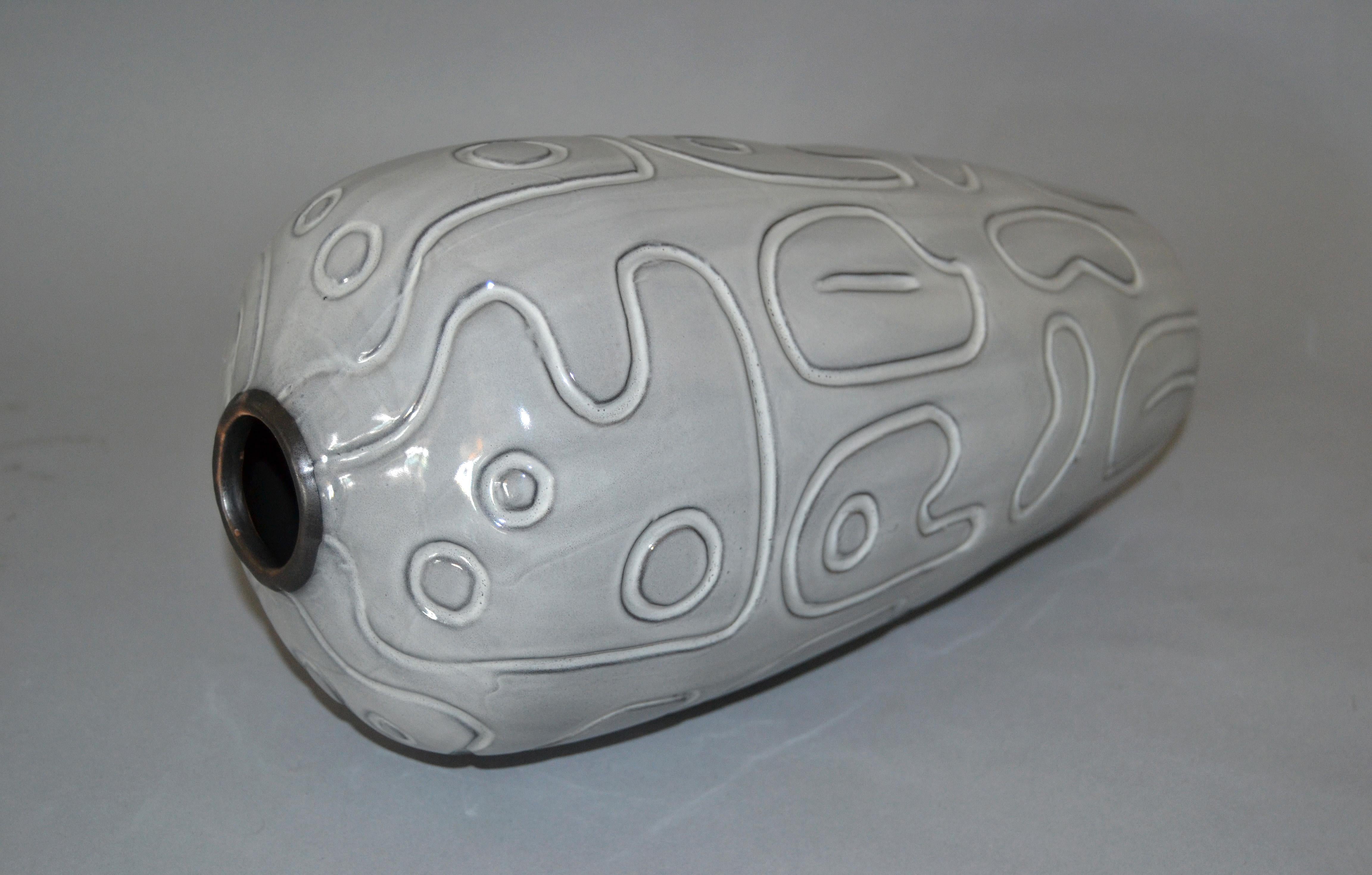 Late 20th Century Modern Glazed Pottery Gray Vase