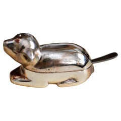 Vintage Japan Silver Plate Sheep Salt Dish Spice Dish and Stainless-Steel Spoon