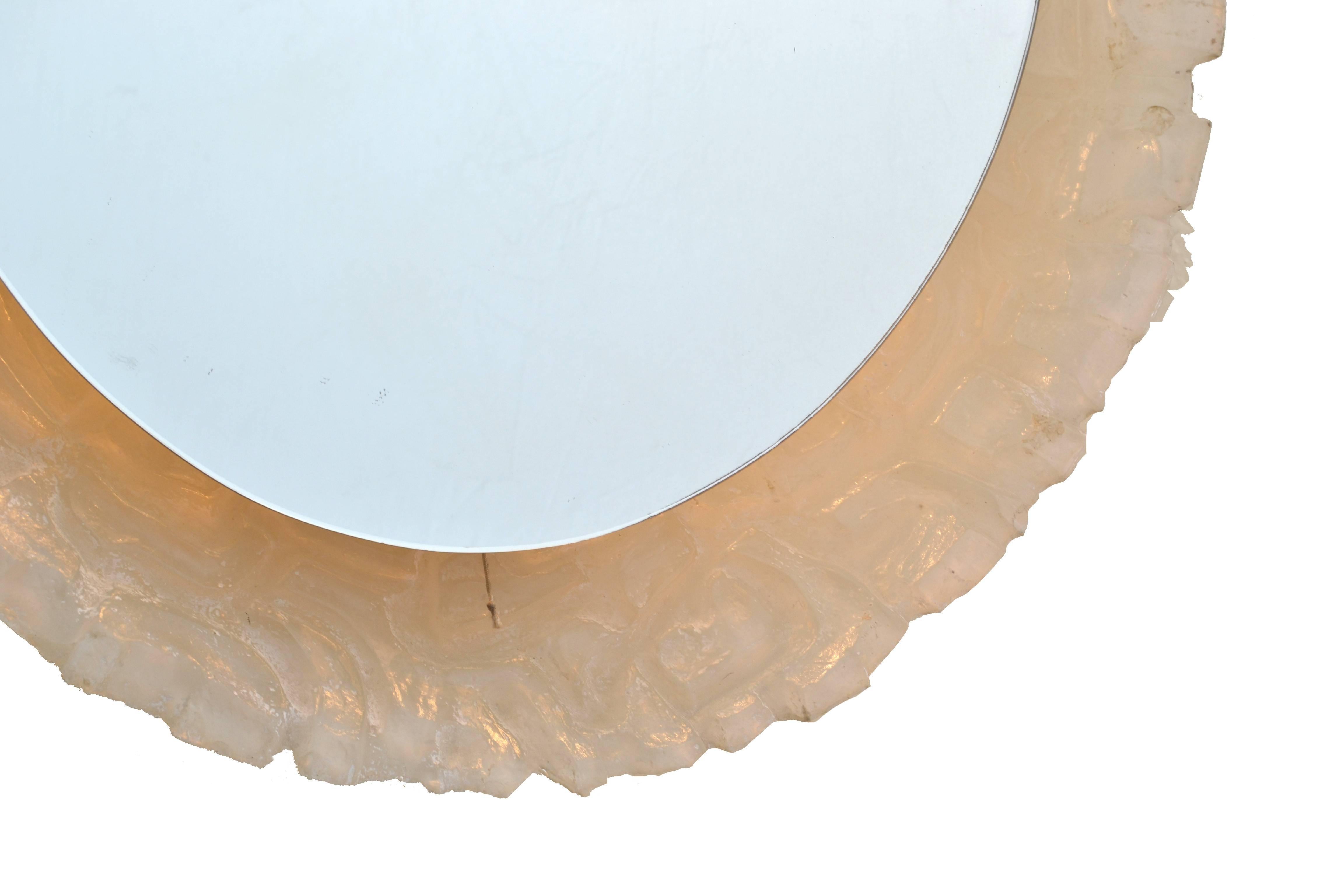 Round or Oval Cast Resin Lit Mirror In Excellent Condition In Miami, FL