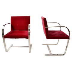Mies Van Der Rohe para Knoll Sillas Brno de acero inoxidable Terciopelo rojo 1979, Pareja