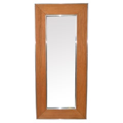 Mid-Century Modern Rectangular Chrome & Bamboo Wall Mirror