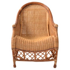 Bamboo, Cane & Wicker Lounge Chair Handwoven Bohemian 1960 Mid-Century Modern