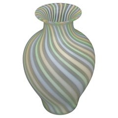 Venini Sommerso Urn Shape Pastel Color & Frosted Blown Murano Glass Vase, Italy