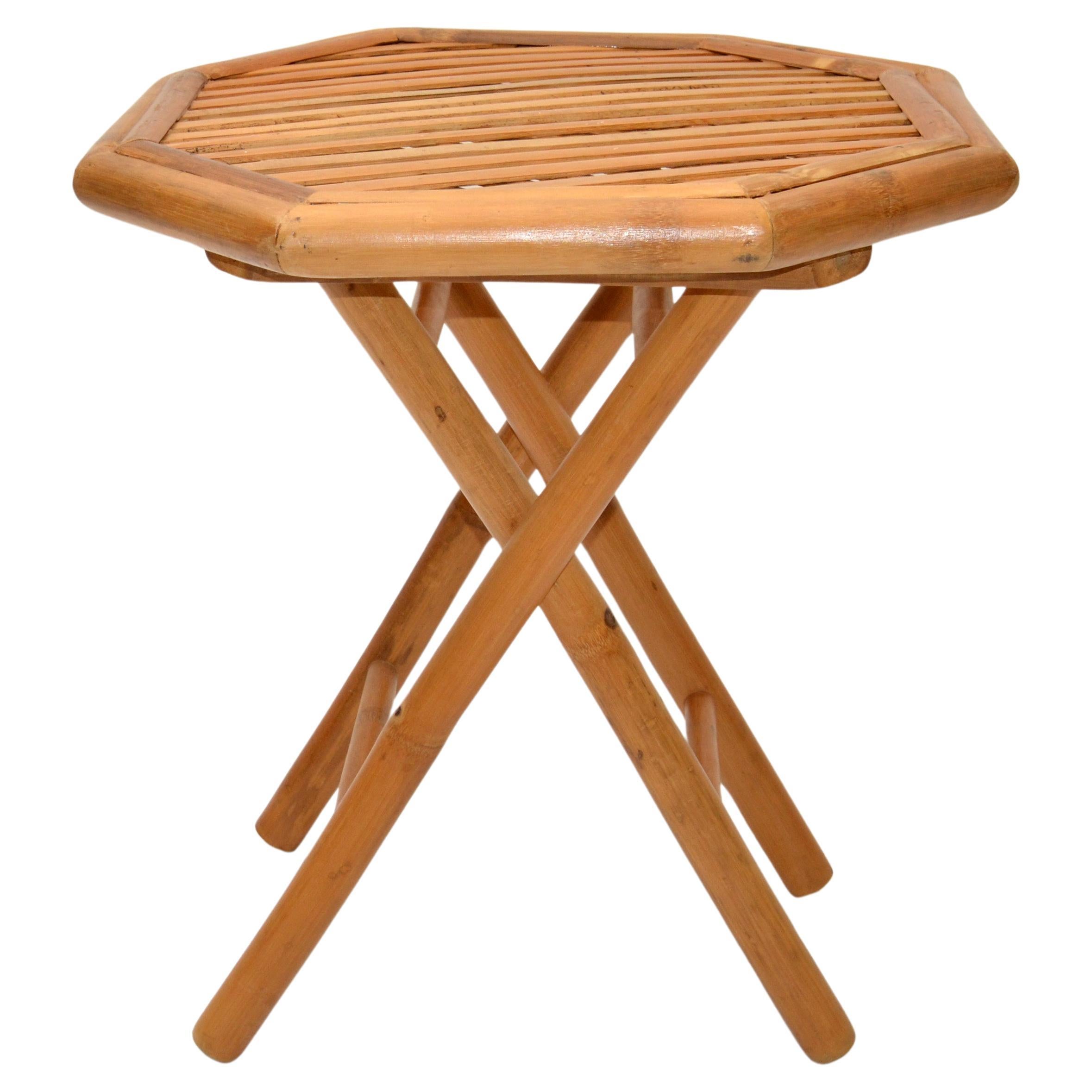 Achteckiger Vintage-Beistelltisch aus Bambus, handgefertigt, klappbar, Mitteltisch, 1970