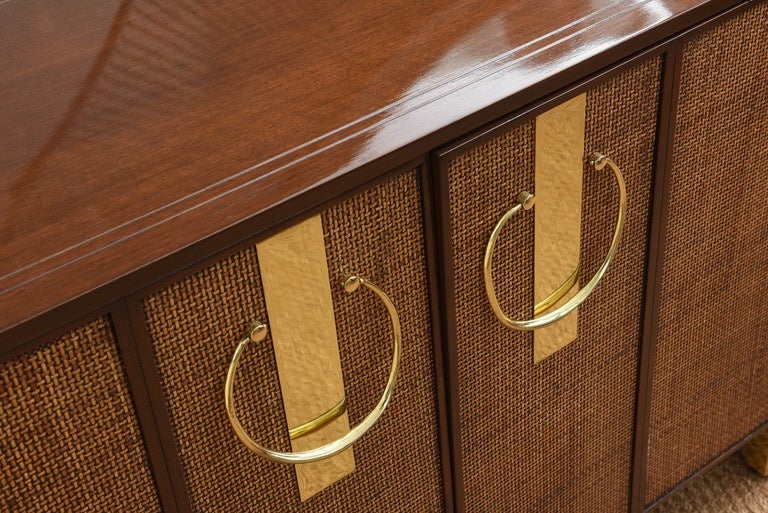 Mid-Century Modern Credenza with Brass Pulls and Legs by Johnson Furniture Co.