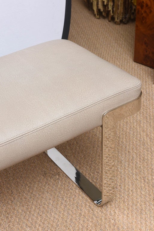 American Long Bench with Faux Shagreen Leather on Chrome Base, Pace Collection