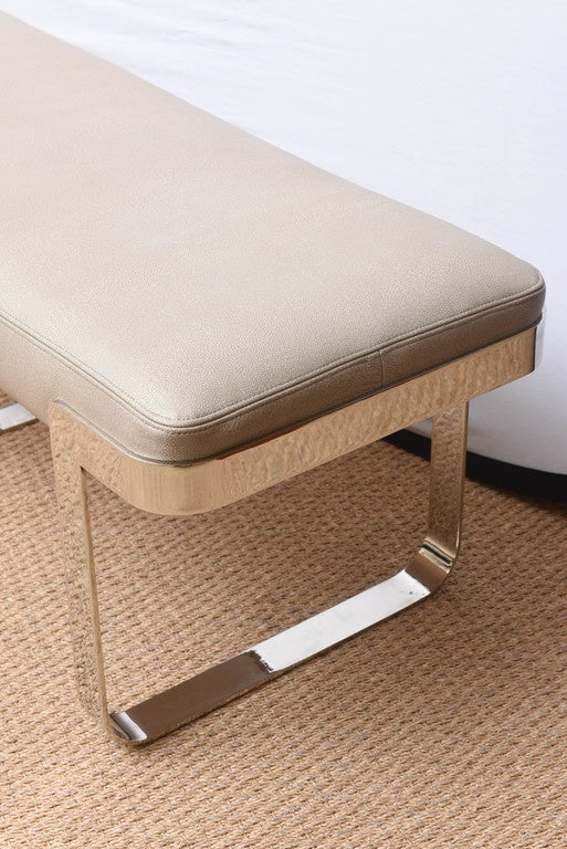 Late 20th Century Long Bench with Faux Shagreen Leather on Chrome Base, Pace Collection