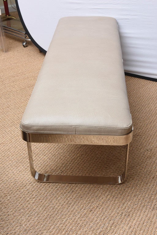 Long Bench with Faux Shagreen Leather on Chrome Base, Pace Collection 1