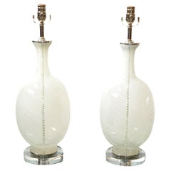 Pair Dino Martens Style Swirl Post Modern Transparent Blown Glass Table Lamps