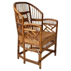 1970 Vintage Brighton Chinoiserie Rattan Burnt Bamboo Caning Split Reed Armchair