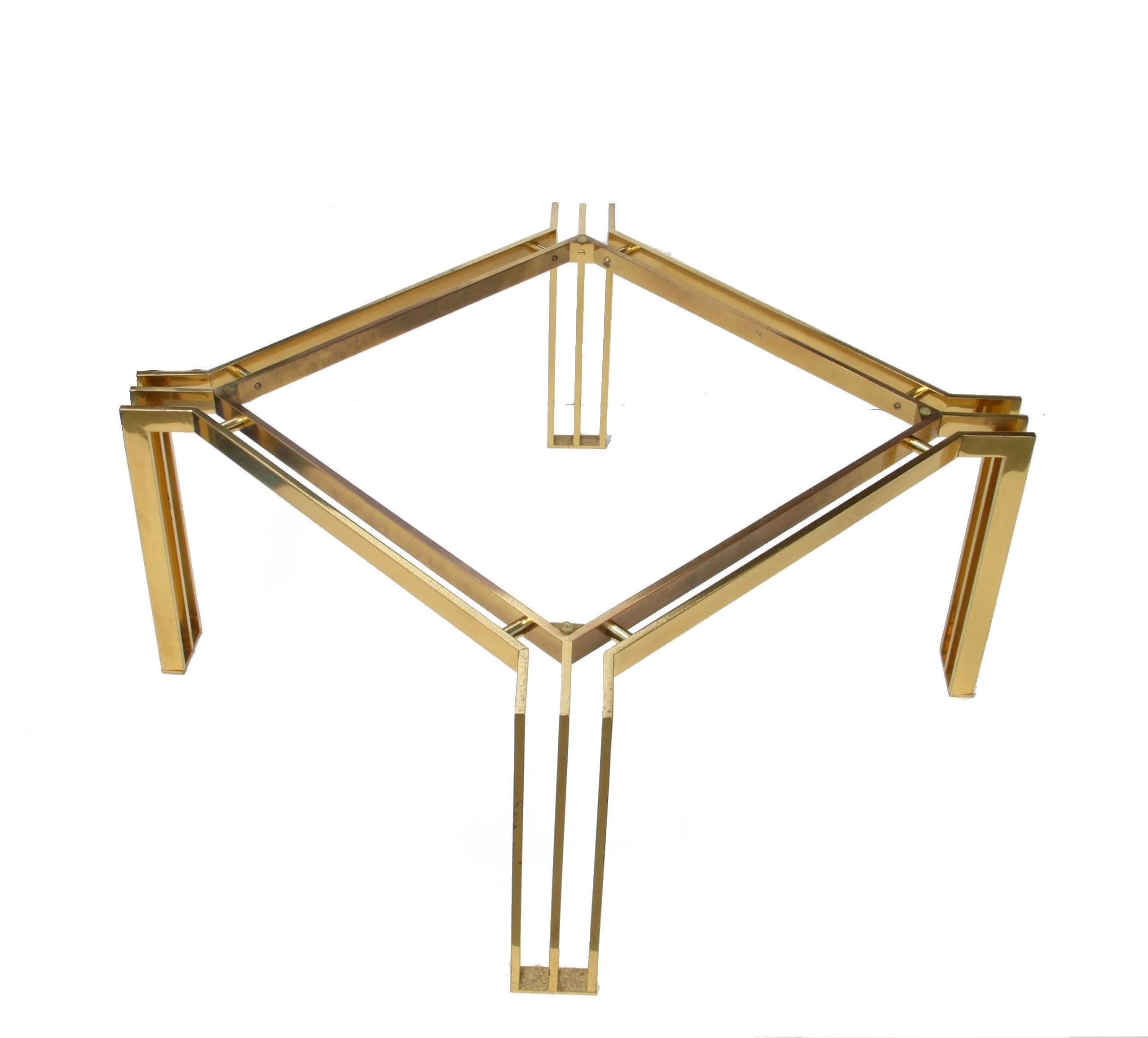 Cool Italian Mid-Century Modern Square Brass Coffee Table For Sale 6