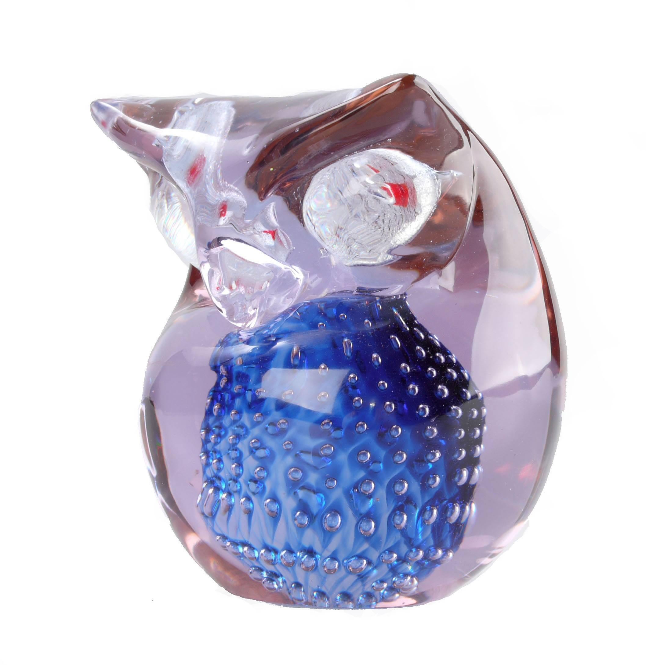 Italian Murano Gino Cenedese Art Glass Owl with Controlled Bubbles