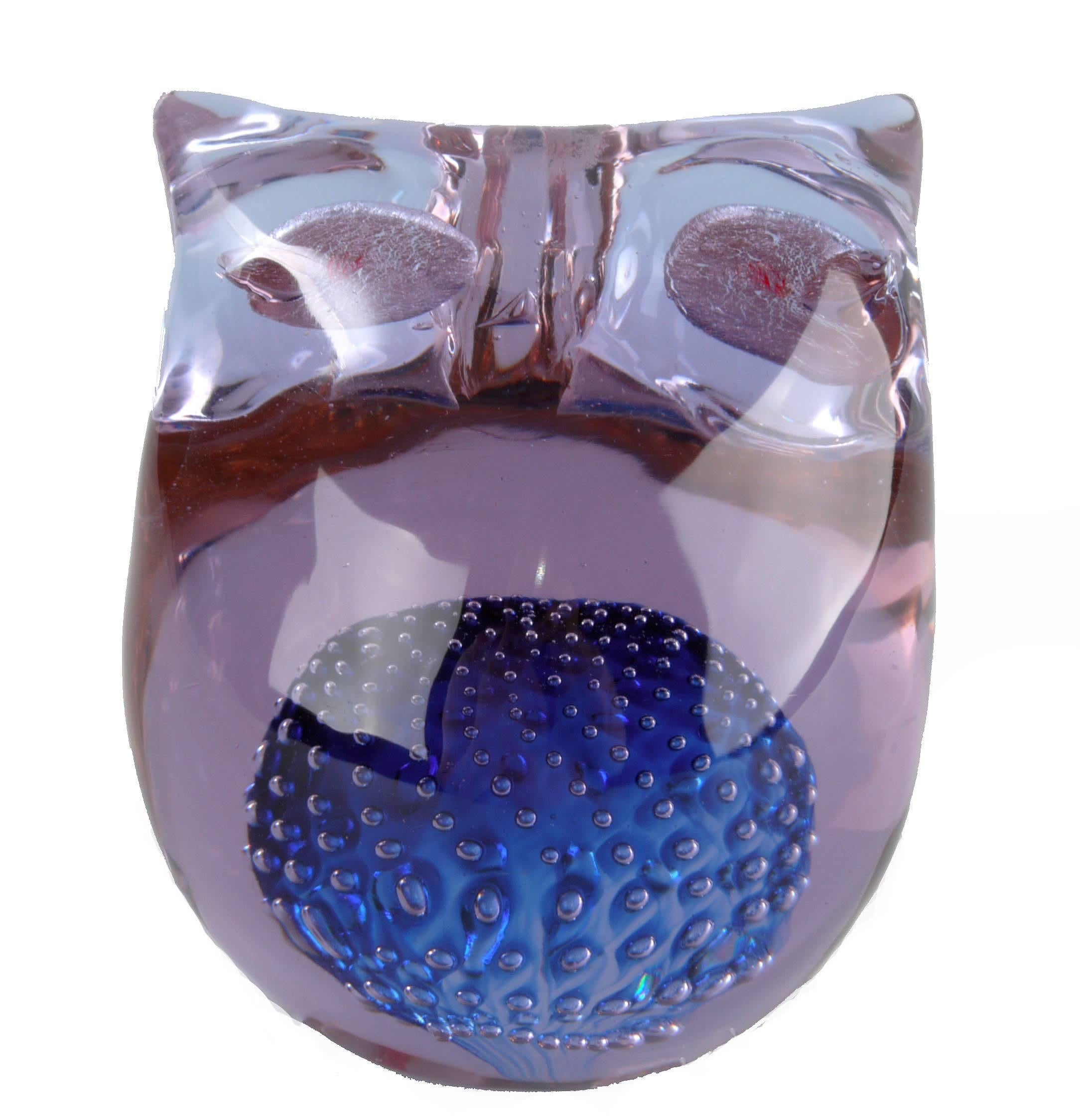 Late 20th Century Murano Gino Cenedese Art Glass Owl with Controlled Bubbles
