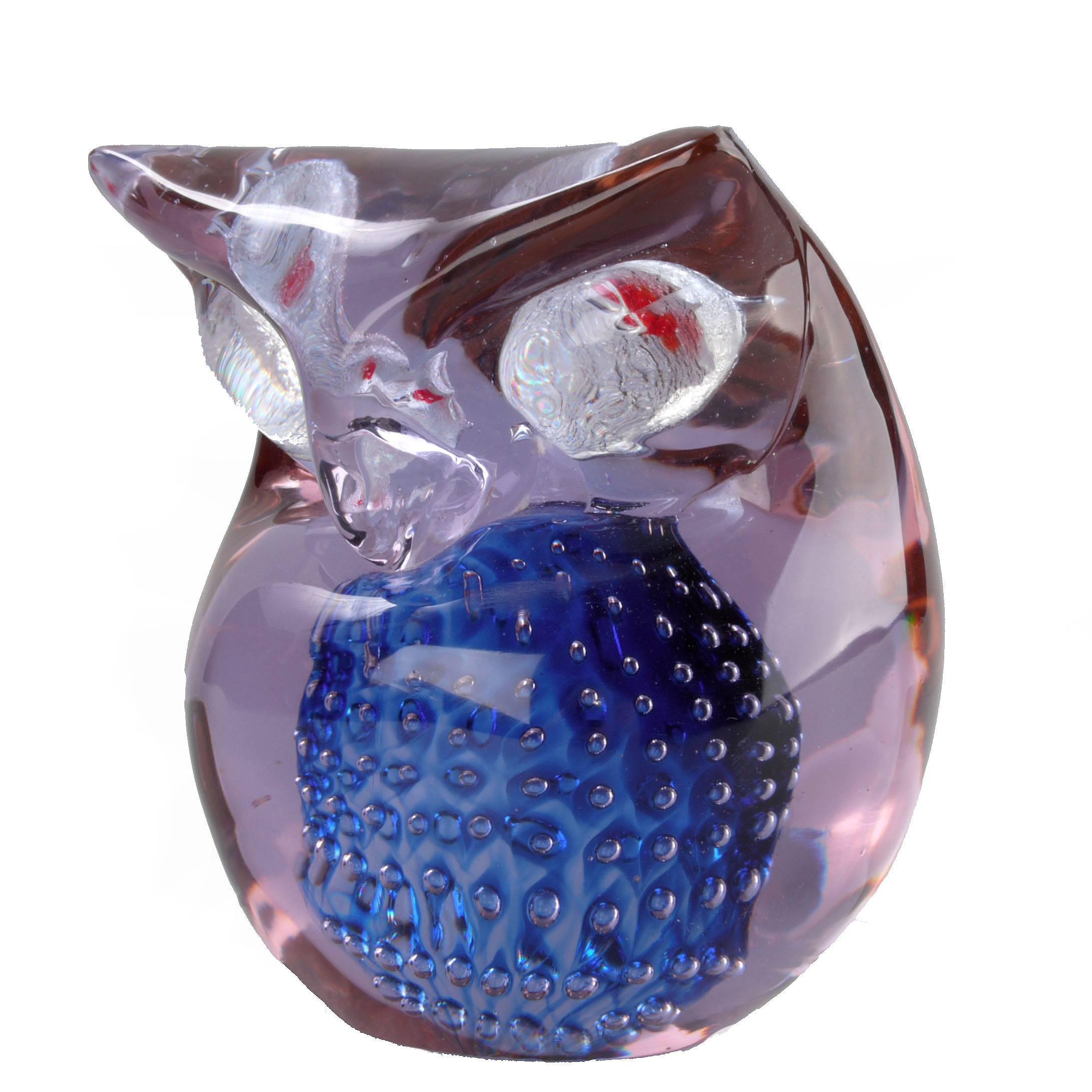 Murano Gino Cenedese Art Glass Owl with Controlled Bubbles 1