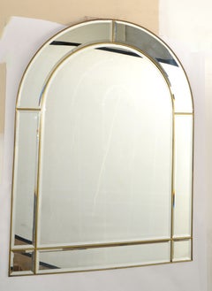 1970s Venetian Arch Shaped Beveled Glass Brass Wall Mirror Hollywood Regency