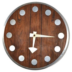 1970s Howard Miller Wall Clock designed by Arthur Umanoff Zebra Wood & Chrome