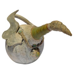 1950s Abstract Italian Ceramic Pottery Clay Bird Sculpture Mixed Media Handmade