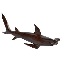 1970s Ironwood Hand-Carved Shark Animal Sculpture Coastal Nautical Figurine