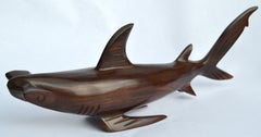 1970s Ironwood Hand-Carved Shark Animal Sculpture Coastal Nautical Figurine