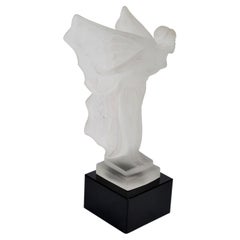 1930s Art Deco René Lalique Style Desna Frosted Glass Figure Fairy Flowing Wings