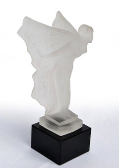 1930s Art Deco René Lalique Style Desna Frosted Glass Figure Fairy Flowing Wings