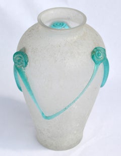Archimede Seguso Style Scavo Corroso Art Glass Vase Frosted & Aqua Murano Glass