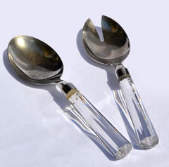 Set of Christofle Hotel Style Serving Silverplate Spoons Faceted Crystal Handle