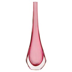1960 Flavio Poli for Seguso Pink Murano Hand Blown Art Glass Vase Teardrop Shape