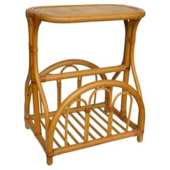 Bamboo Cane Wicker Mid-Century Modern Side Bedside End Sofa Table Magazine Stand