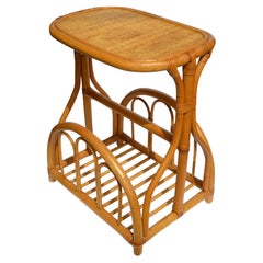 Bamboo Cane Wicker Mid-Century Modern Side Bedside End Sofa Table Magazine Stand