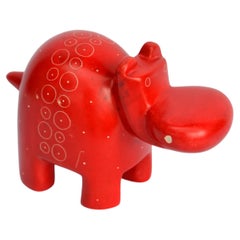Vintage Red White Handmade Soapstone Hippopotamus Animal Figurine Collectables