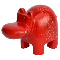 Vintage Red White Handmade Soapstone Hippopotamus Animal Figurine Collectables